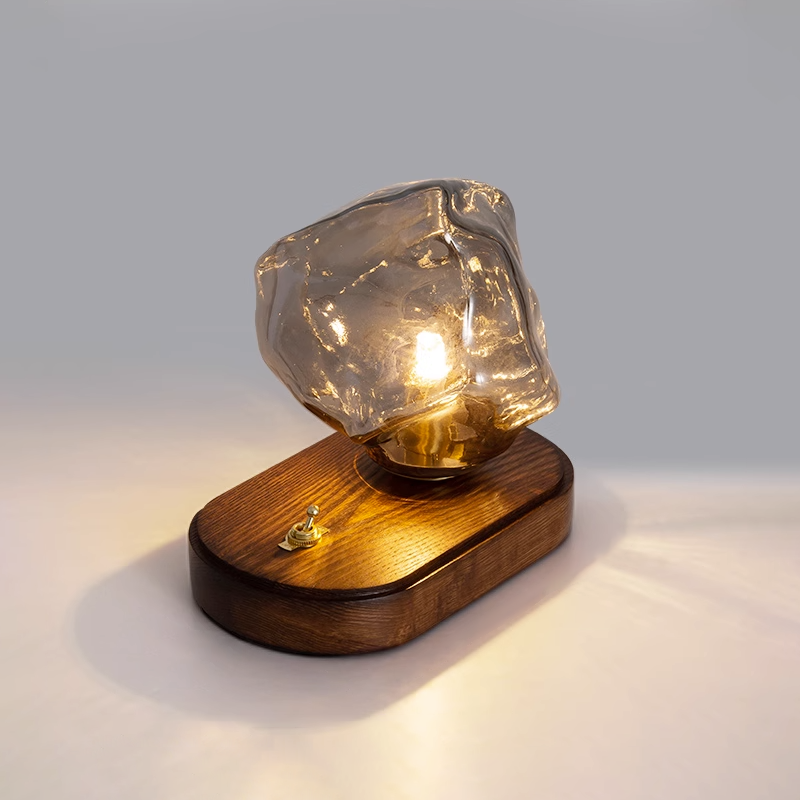 Elegant Glass Table Lamp with Wooden Base – Ambient Lighting for Home Decor — Main Image