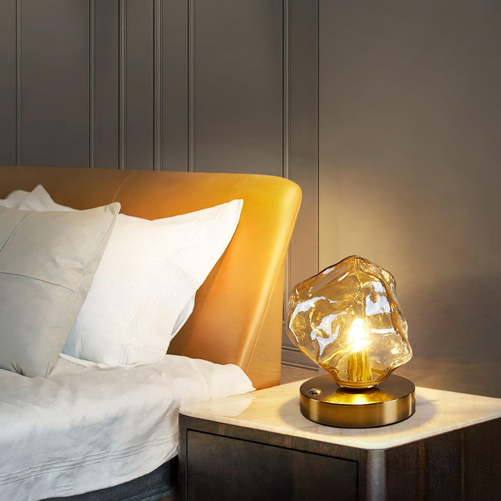Elegant Glass Table Lamp with Wooden Base – Ambient Lighting for Home Decor — Image 2