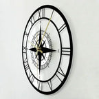 Modern Metal Wall Clock with Compass Design Black Roman Numerals for Home Office Decor — Image 3