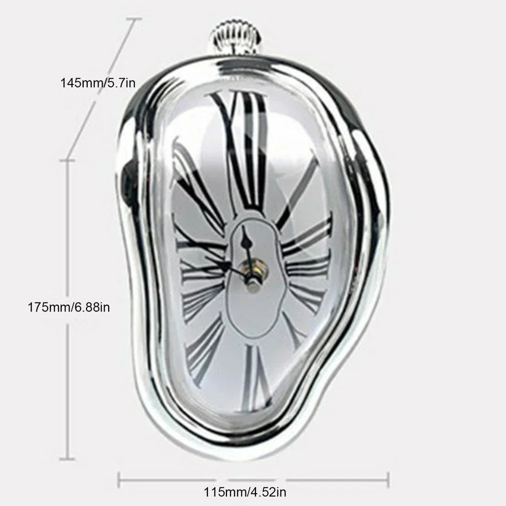 Modern Melting Shelf Clock Roman Numerals Art-Inspired Desk Decor Silver — Image 12