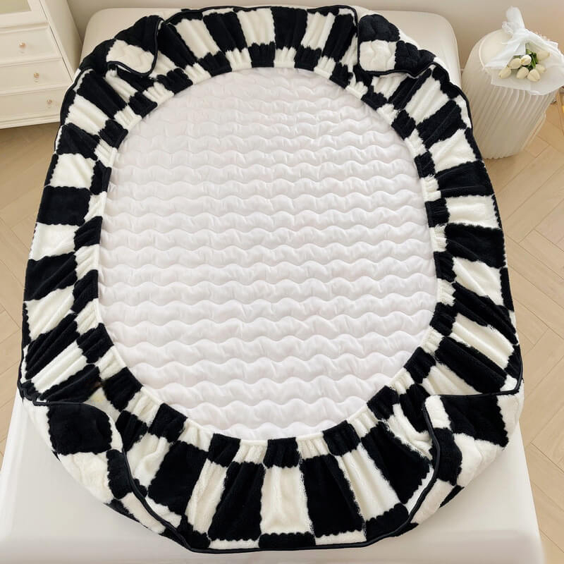 Luxury Plush Checkered Fleece Mattress Topper - Black & White, Soft & Cozy — Image 5