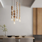 Handcrafted Wooden Pendant Light Fixture Beaded Design Natural Wood — Image 4