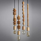 Handcrafted Wooden Pendant Light Fixture Beaded Design Natural Wood — Image 3