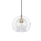 Elegant Modern Glass Pendant Light with Brass Accents - Clear, 12-inch Diameter — Main Image