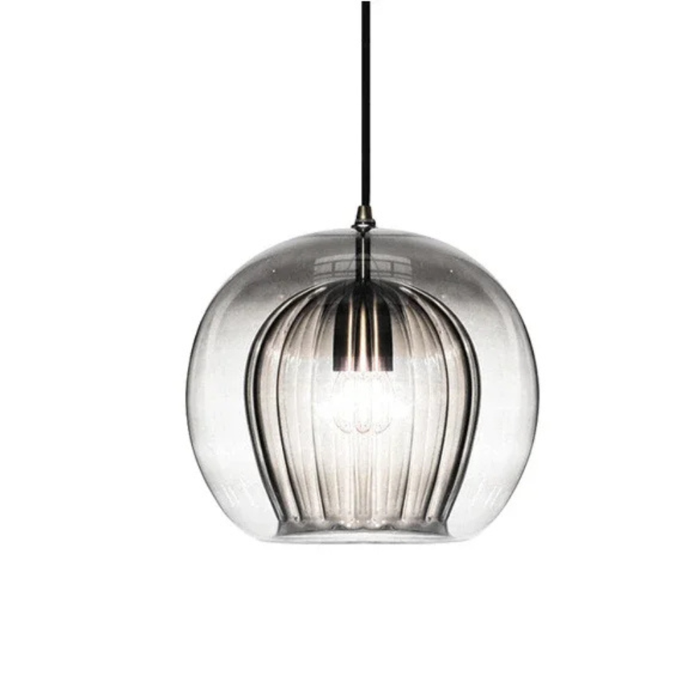 Elegant Modern Glass Pendant Light with Brass Accents - Clear, 12-inch Diameter — Image 14