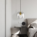Elegant Modern Glass Pendant Light with Brass Accents - Clear, 12-inch Diameter — Image 5