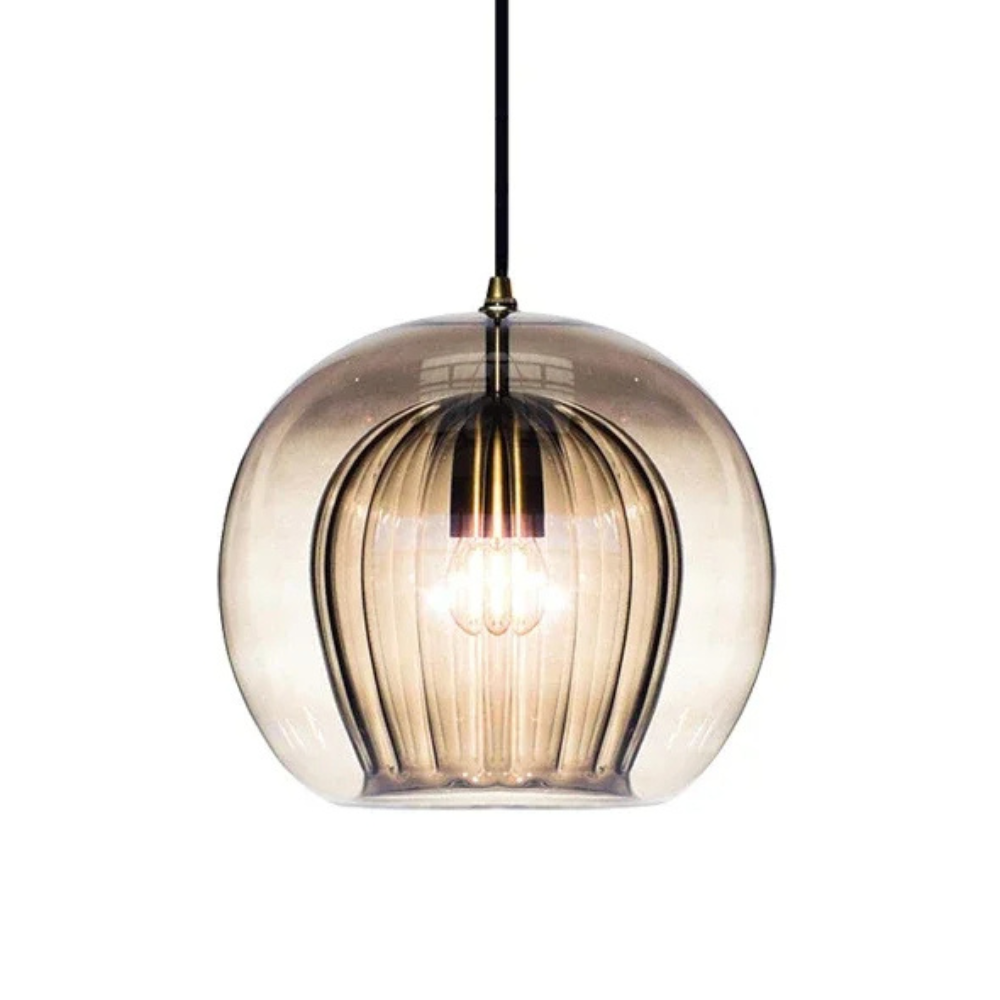 Elegant Modern Glass Pendant Light with Brass Accents - Clear, 12-inch Diameter — Image 12