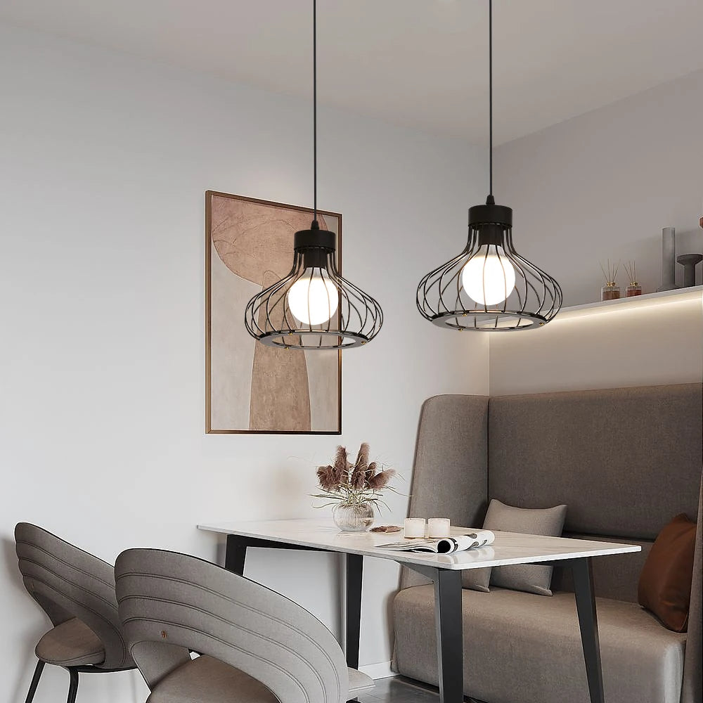 Modern Black Metal Cage Pendant Light - Industrial Style Ceiling Fixture — Main Image