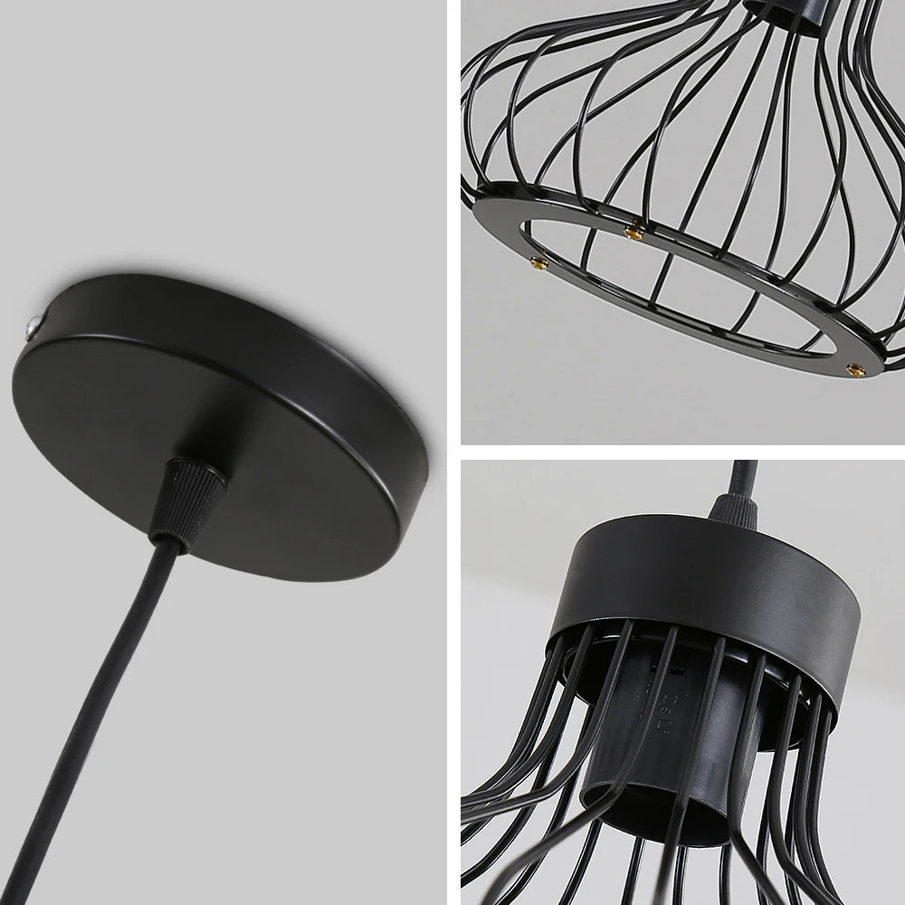 Modern Black Metal Cage Pendant Light - Industrial Style Ceiling Fixture — Image 5