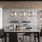 Modern Glass Pendant Light Fixture Brass Finish Globe Design — Main Image