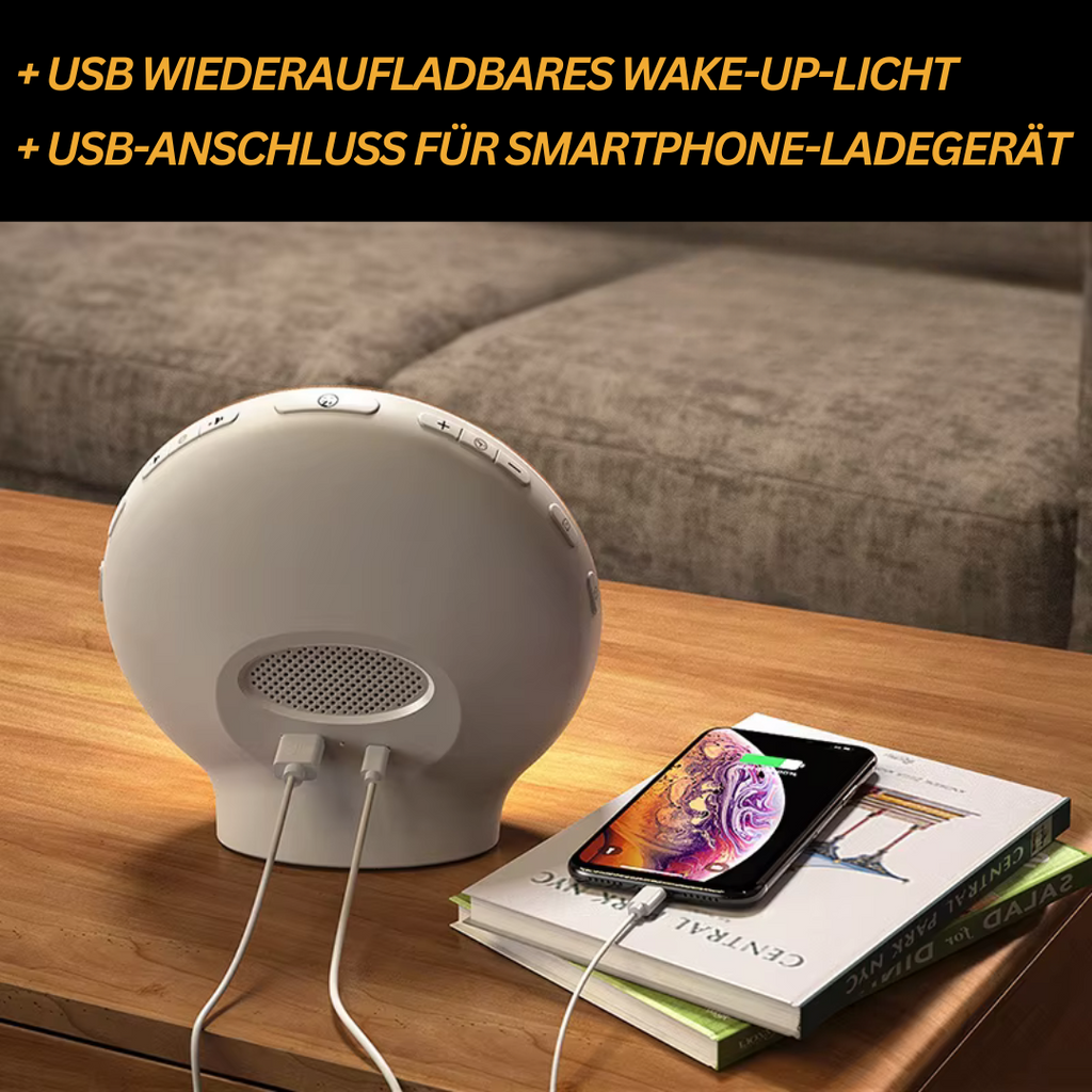 Sunrise Simulation Wake-Up Light Alarm Clock with Bluetooth, USB Rechargeable, FM Radio, Adjustable Brightness, Orange — Image 6