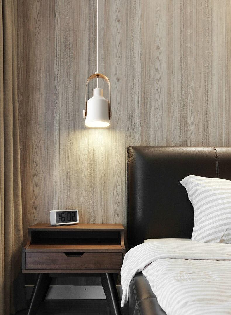 Modern Adjustable Pendant Light Metal Wood Hanging Lamp Black White — Image 8