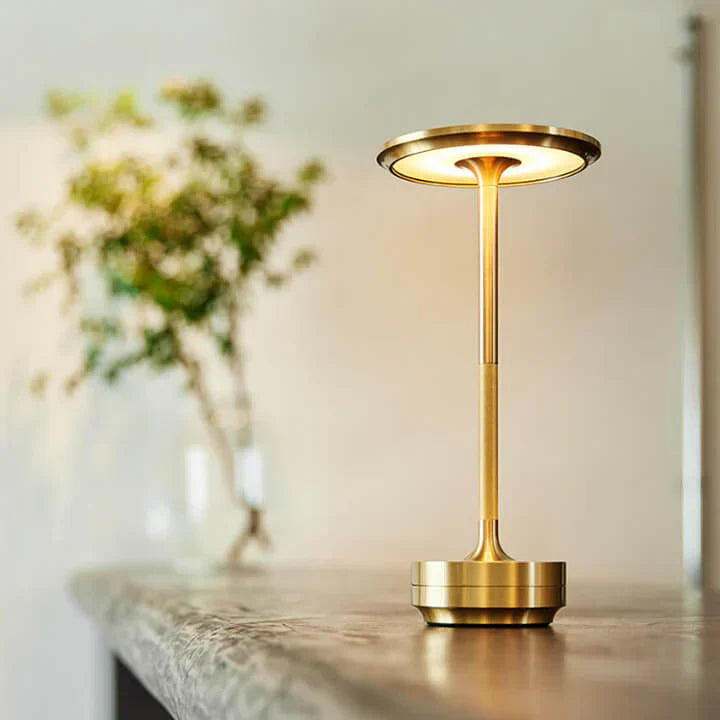 Luxlite Modern LED Table Lamp Brass Finish Dimmable Touch Control Rechargeable — Main Image
