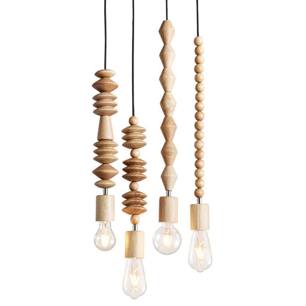 Handcrafted Wooden Pendant Light Fixture Beaded Design Natural Wood — Image 5