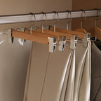Premium Wooden Pants Hangers with Adjustable Clips Natural Wood Non-Slip — Image 6