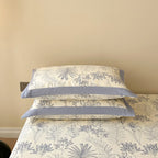 Luxury Floral Cotton Bedspread Set Queen Size Beige Blue Botanical Design — Image 8