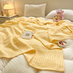 Soft Waffle Weave Cotton Blanket - Yellow, Pink, Blue - Cozy Bedspread — Image 2