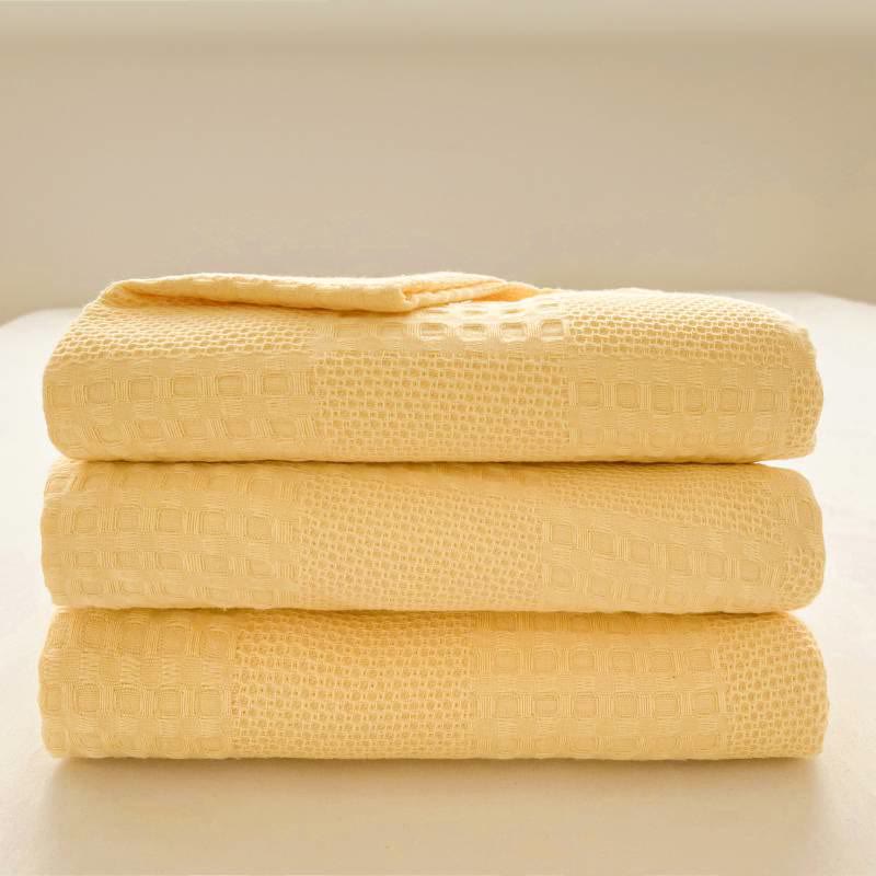 Soft Waffle Weave Cotton Blanket - Yellow, Pink, Blue - Cozy Bedspread — Image 4