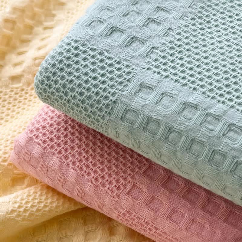 Soft Waffle Weave Cotton Blanket - Yellow, Pink, Blue - Cozy Bedspread — Image 6