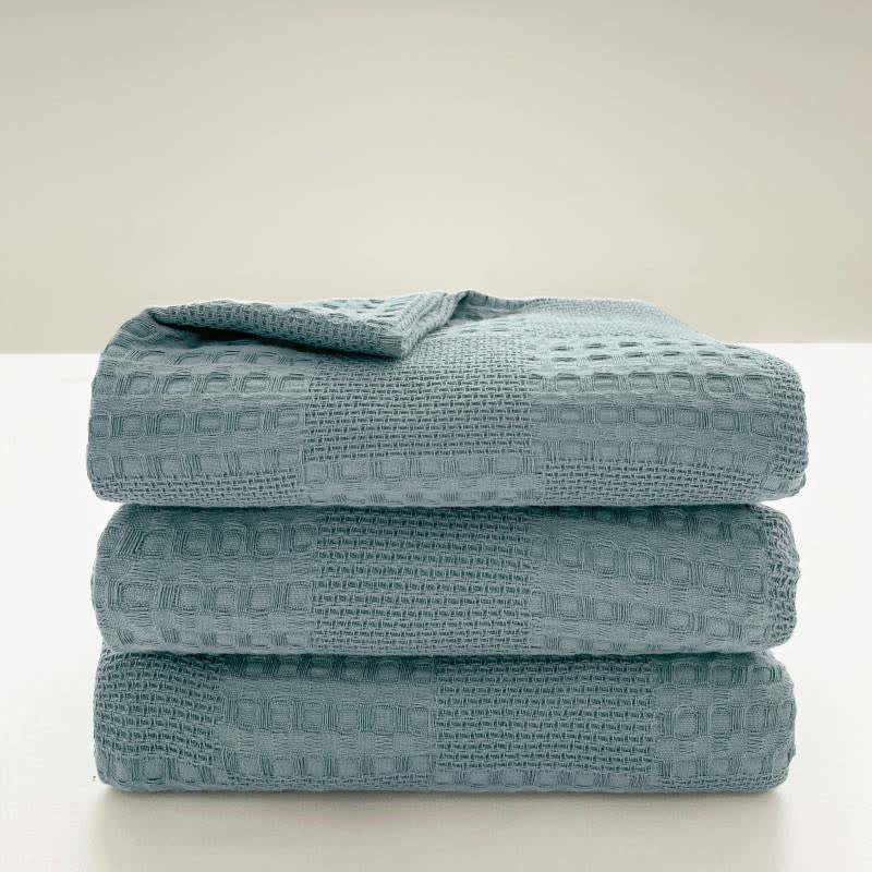Soft Waffle Weave Cotton Blanket - Yellow, Pink, Blue - Cozy Bedspread — Image 9
