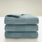 Soft Waffle Weave Cotton Blanket - Yellow, Pink, Blue - Cozy Bedspread — Image 9