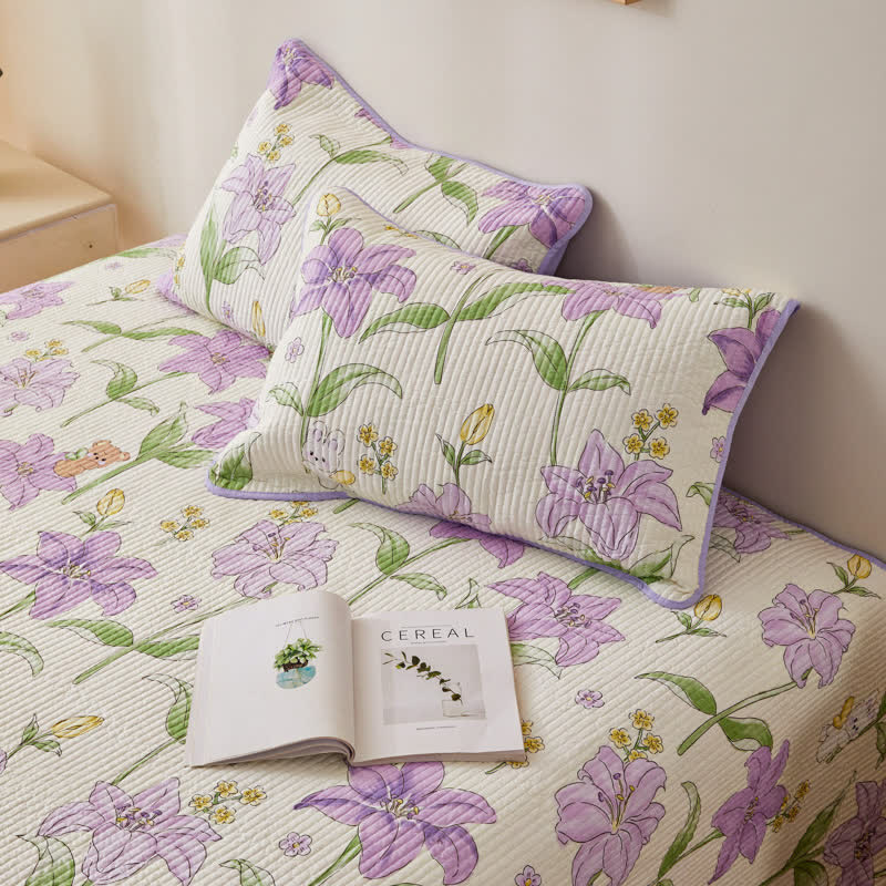 Floral Quilted Bedspread Set Cotton Blend Lightweight Coverlet with Pillow Shams — Image 5