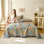 Floral Quilt Set Cotton Reversible Bedding Blue Orange Full/Queen — Image 12