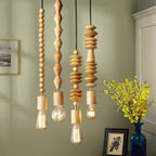 Handcrafted Wooden Pendant Light Fixture Beaded Design Natural Wood — Main Image