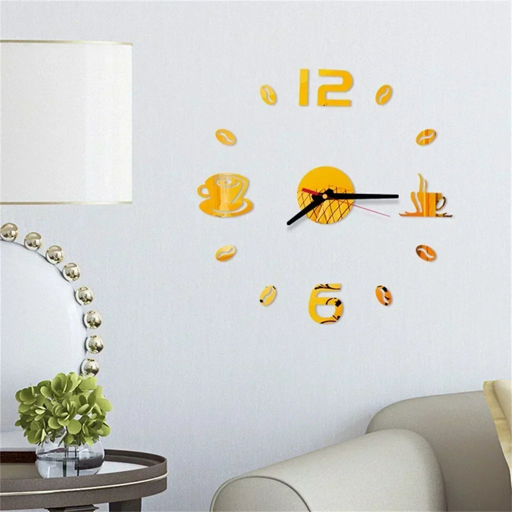 Modern 3D DIY Coffee Cup Wall Clock Acrylic Decorative Timepiece for Living Room Kitchen — Image 3