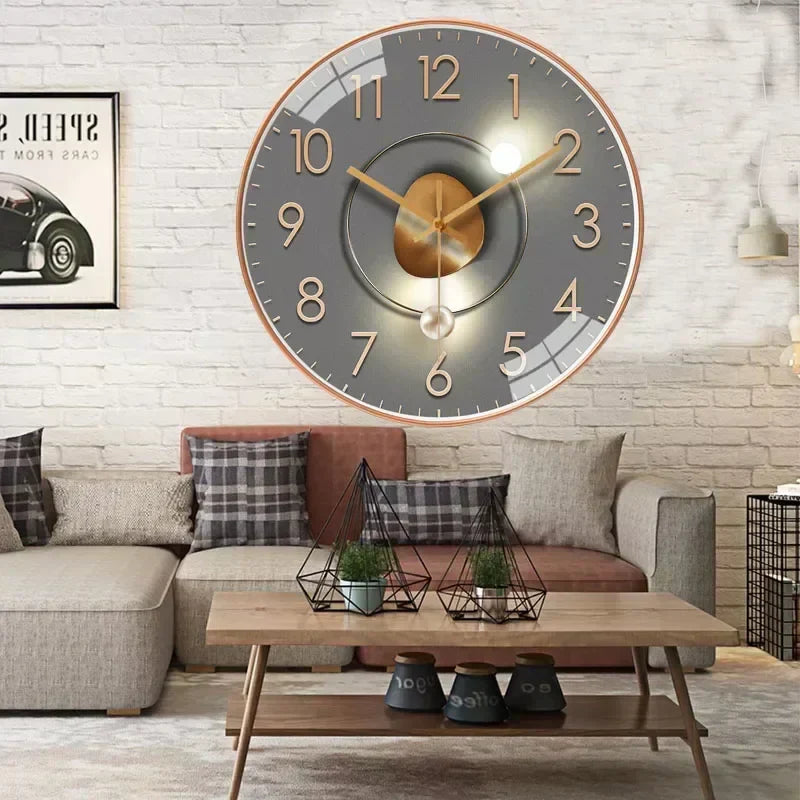 Modern Silent Wall Clock Quartz Movement Decorative Timepiece Gold Glass Metal — Image 13