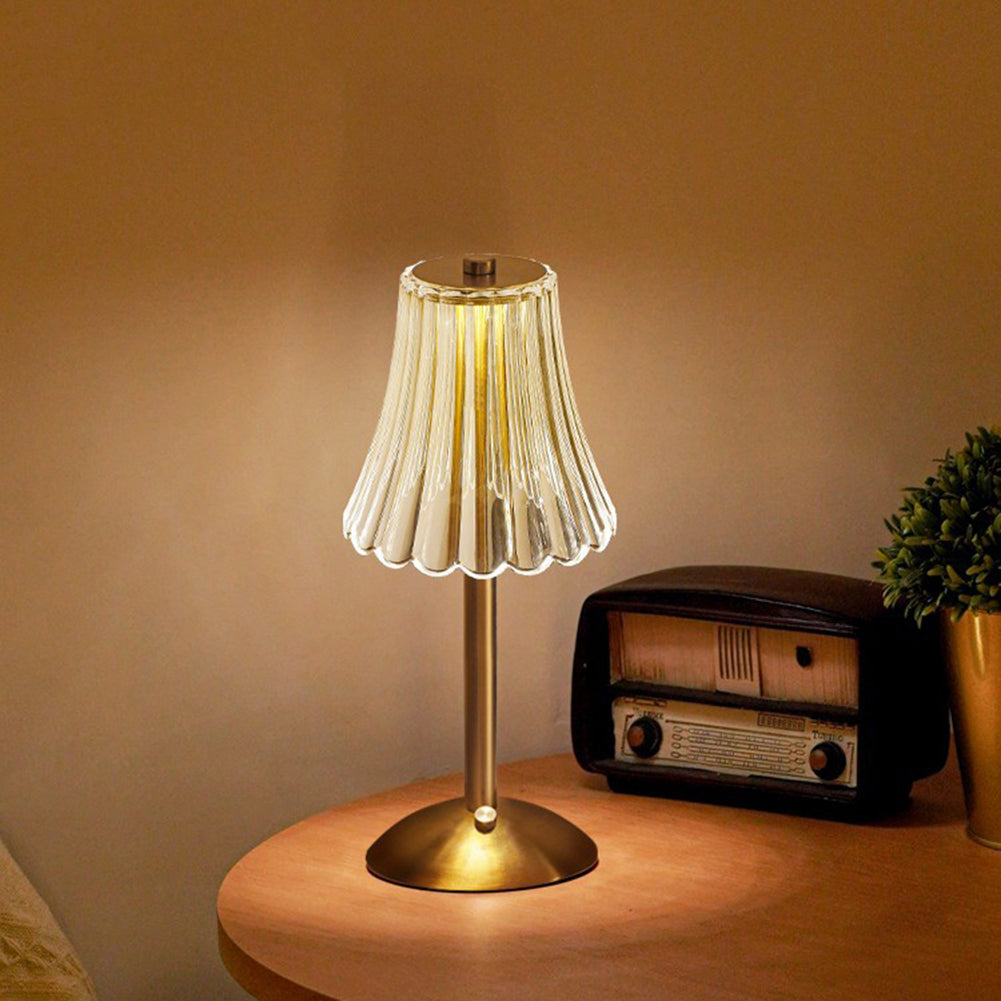 Elegant Gold Table Lamp with Glass Shade - Vintage Style, Metal Base, 15-inch — Image 3