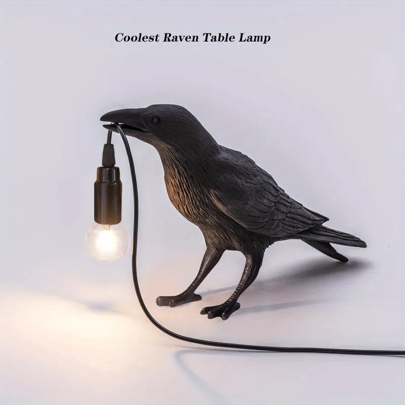 Raven Table Lamp Bird-Shaped Resin Sculpture Light Home Decor Black — Image 2
