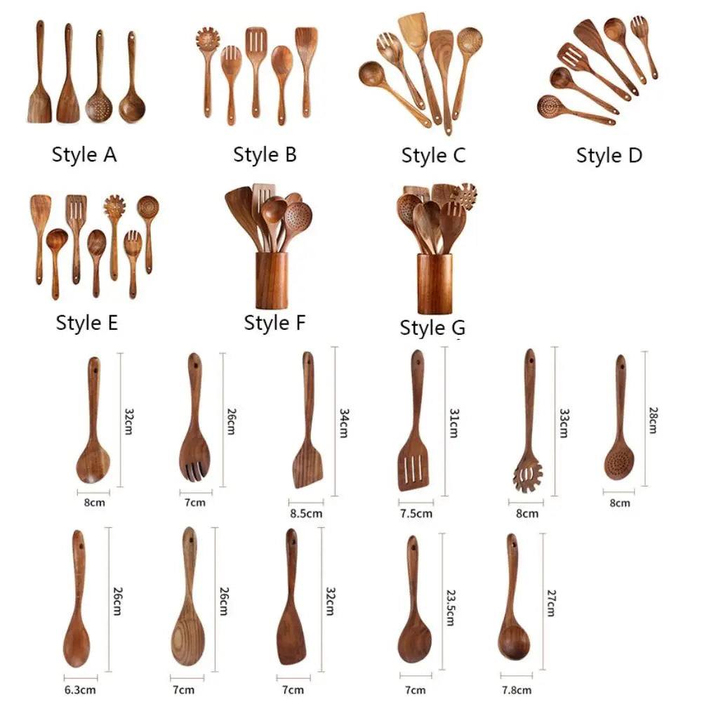 Premium Wooden Kitchen Utensil Set with Holder 7-Piece Natural Acacia Wood Cooking Tools — Image 6