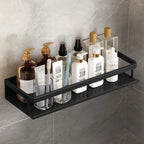 Modern Wall-Mounted Bathroom Shelf Organizer Black Metal 2-Tier Storage Rack — Main Image