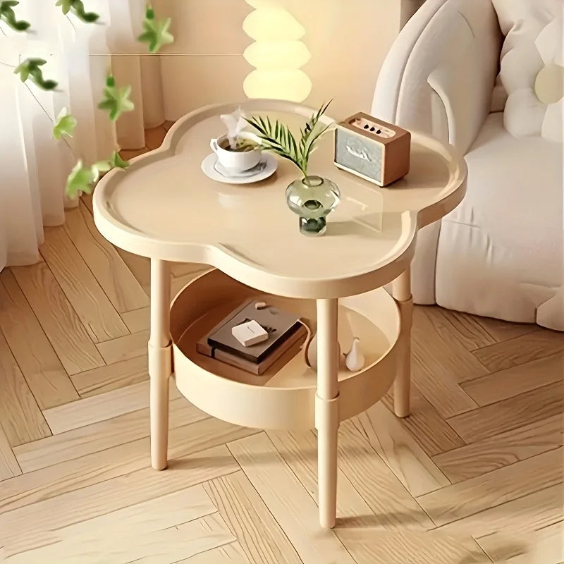 Stylish Cloud-Shaped Side Table with Storage, Beige & Green, 16.1" x 18.9" — Main Image