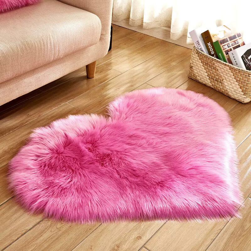 Heart Shaped Faux Fur Area Rug Soft Plush Decorative Accent Carpet — Image 7