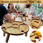 Portable Wooden Outdoor Folding Picnic Table with Wine Glass Holders 35cm — Main Image