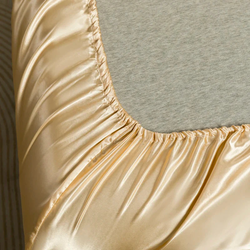 Premium Satin Bed Sheet Set Gold Queen Size Silky Soft Wrinkle-Resistant — Image 8