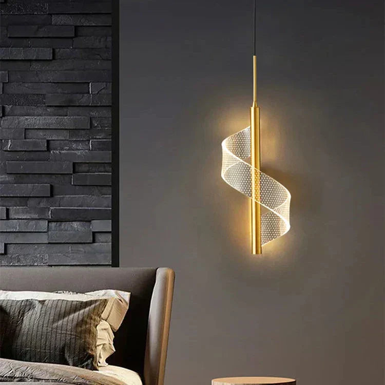 Modern Spiral LED Pendant Light Gold Metal Adjustable Dimmable 40cm — Main Image