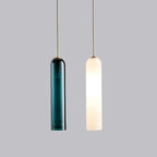 Contemporary Cylinder Glass Pendant Light Fixture – Clear & Blue, 40cm Height, 10cm Diameter — Image 3