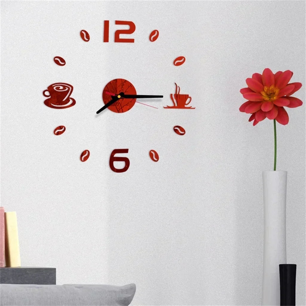 Modern 3D DIY Coffee Cup Wall Clock Acrylic Decorative Timepiece for Living Room Kitchen — Image 4