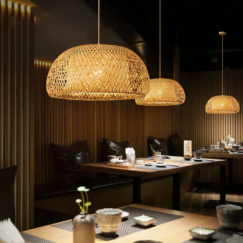 Elegant Bamboo Pendant Light - Natural Woven Design, Adjustable Height, 30cm Diameter — Image 3