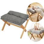 Foldable Wooden Footrest Stool with Grey Linen Cushion, 45x33x40cm — Main Image