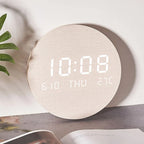 Modern Wooden LED Wall Clock Round Digital Display with Temperature Date Function — Image 3