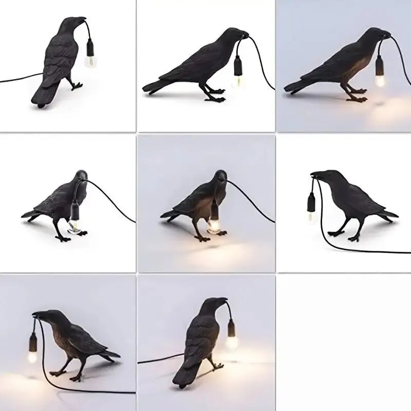 Raven Table Lamp Bird-Shaped Resin Sculpture Light Home Decor Black — Image 6