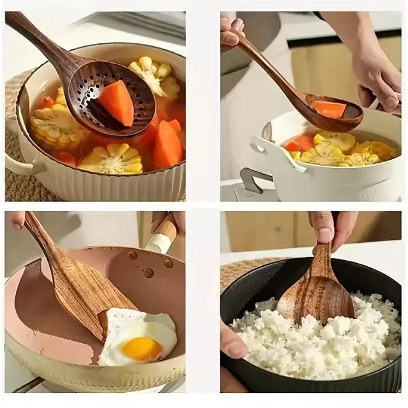 Premium Wooden Kitchen Utensil Set 6 Pieces Acacia Wood Cooking Tools — Image 6