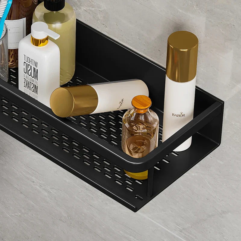Modern Wall-Mounted Bathroom Shelf Organizer Black Metal 2-Tier Storage Rack — Image 5