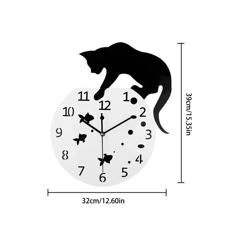 Modern Cat Design Wall Clock Silent Non-Ticking Quartz Timepiece Black White 32cm — Image 5