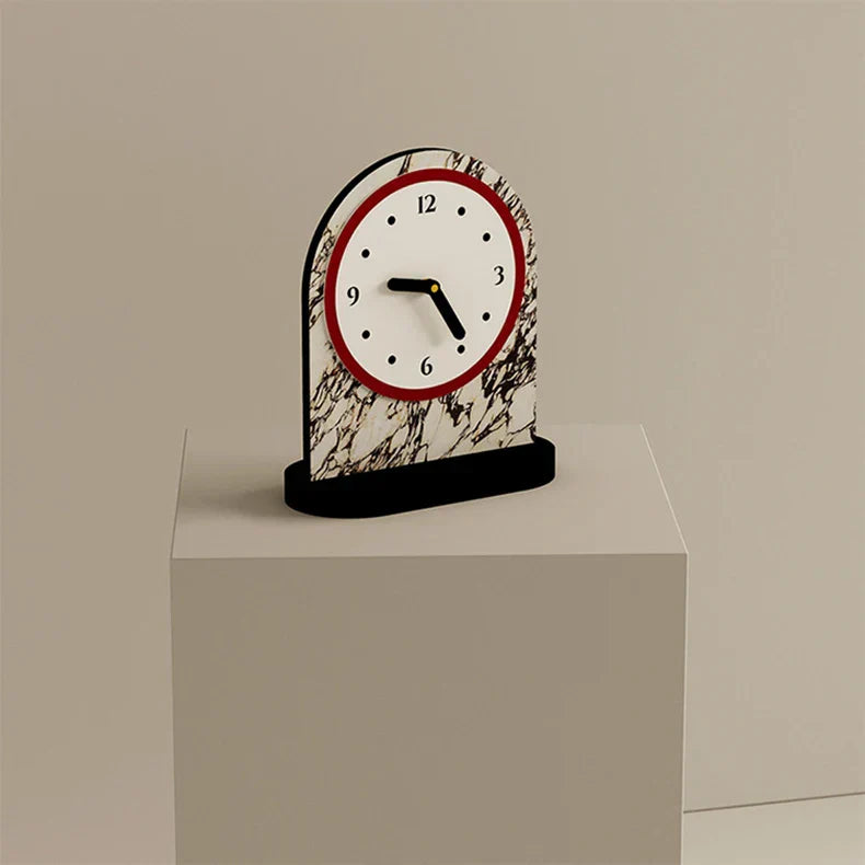 Voyage Modern Arch Table Clock Red Wood Marble Stylish Home Decor Office Desk — Image 10