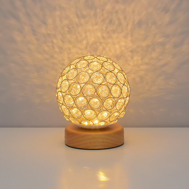 Crystal Globe Table Lamp with Wooden Base - Elegant Home Decor Lighting — Image 7